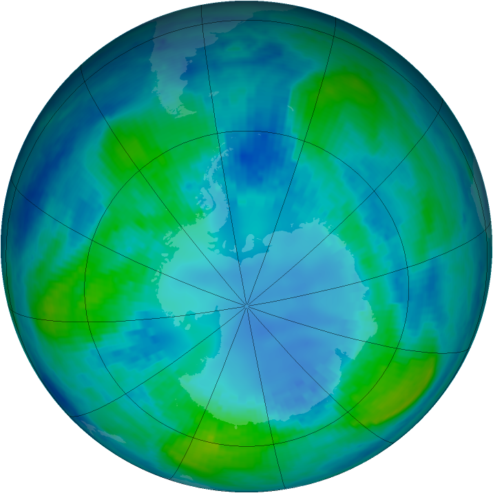 Antarctic ozone map for 19 April 2001